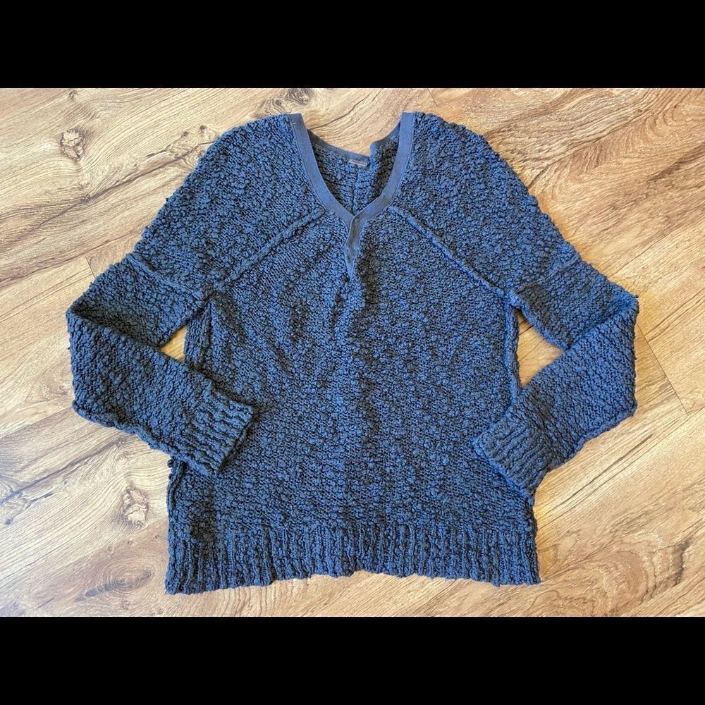 Free People dark grey/ brown V neck sweater